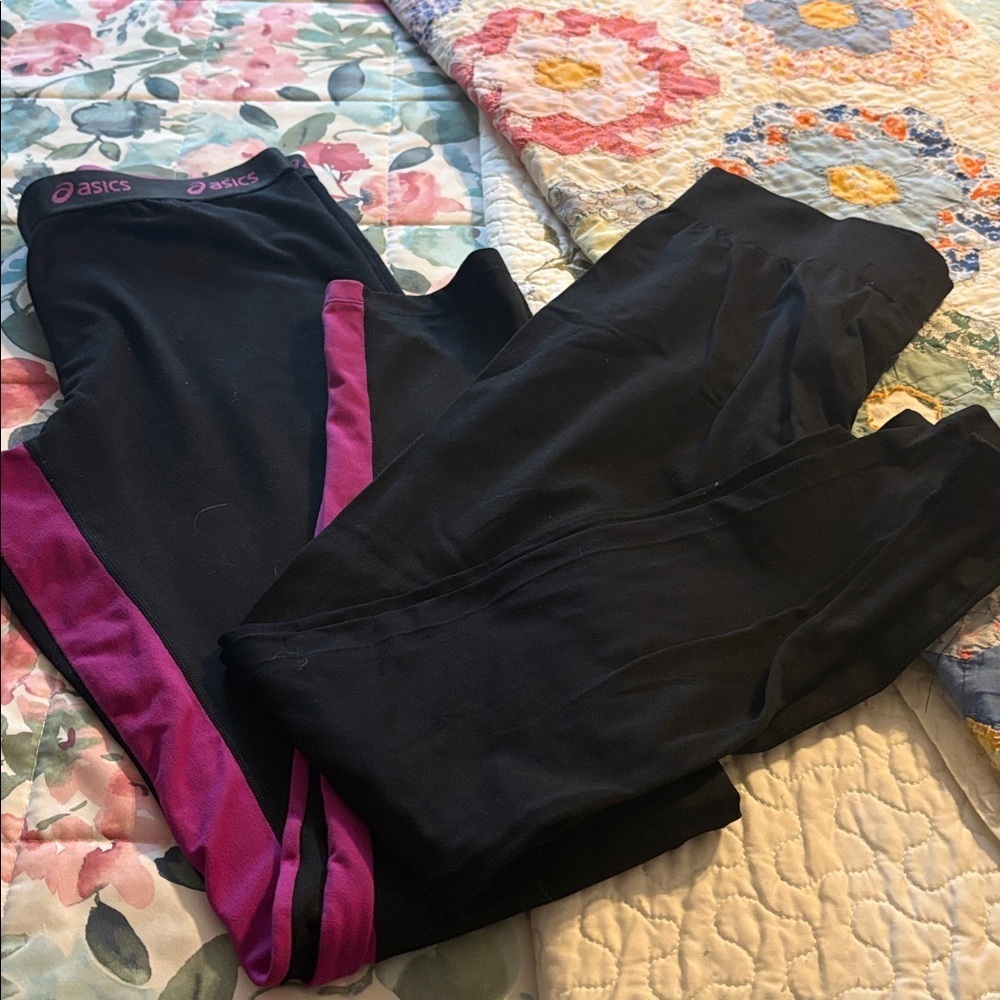 Bundle of French Laundry Black Leggings & ASICS Black & Purple Leggings Size L - Picture 2 of 10